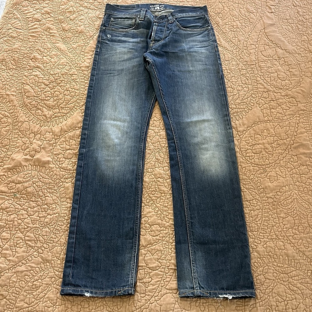 Gilded Age GA-1008Z Luxury Italian Denim Straight Leg 30x32 Green Stitch Accent